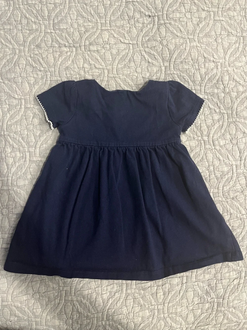 🩷 2 for $15 EUC Ralph Lauren Navy Baby Dress Pony White Scalloped Trim Size 6M